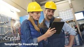  Presentation with mechanical - PPT theme featuring mechanical-workshop-manager-giving-instructions background and a ocean colored foreground