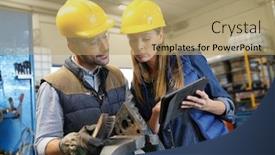  Presentation with mechanical - Cool new slide deck with mechanical-workshop-manager-giving-instructions backdrop and a coral colored foreground