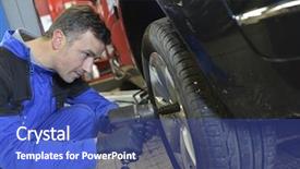  Presentation with repair shop - PPT theme with mechanician changing car wheel background and a ocean colored foreground