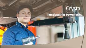  Presentation with repair shop - Slide deck having mechanician changing car wheel background and a tawny brown colored foreground