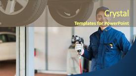  Presentation with auto repair - Amazing presentation design having mechanician changing car wheel backdrop and a violet colored foreground