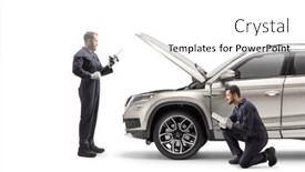  Presentation with suv - Presentation theme consisting of mechanics-checking-a-suv background and a white colored foreground