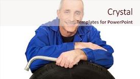  Presentation with tire - Slides having mechanics material - mature car mechanic background and a  colored foreground