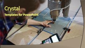  Presentation with lathe - Beautiful PPT theme featuring mechanics material - mechanic fixing glass detail backdrop and a  colored foreground