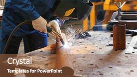  Presentation with welding - Cool new slide deck with mechanics material - worker using welding equipment backdrop and a tawny brown colored foreground