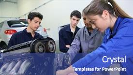  Presentation with mechanics - Slide deck consisting of mechanics training class with teacher background and a ocean colored foreground