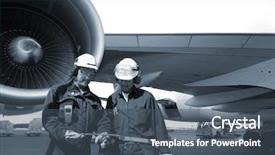  Presentation with jet airplane - Colorful presentation theme enhanced with mechanics with giant jet engine backdrop and a ocean colored foreground