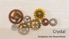  Presentation with mechanism - Theme with mechanism concept closeup view gear background and a soft green colored foreground