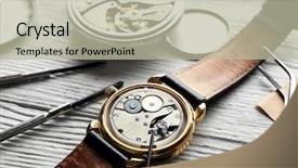  Presentation with mechanical watch - Slide set enhanced with mechanism of retro watch closeup background and a mint green colored foreground