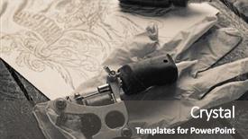  Presentation with tattoo - Slides enhanced with mechanism pain - tattoo machine and tattoo supplies background and a dark gray colored foreground