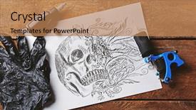  Presentation with tattoo - Colorful presentation theme enhanced with mechanism pain - tattoo machine sketch and tattoo backdrop and a  colored foreground