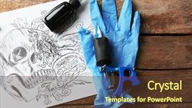  Presentation with old wooden table food - Amazing slide set having mechanism pain - tattoo machine sketch and tattoo backdrop and a  colored foreground