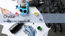  Presentation with tattoo - Amazing PPT theme having mechanism pain - tattoo machine sketch and tattoo backdrop and a light blue colored foreground