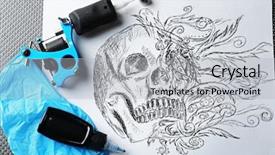  Presentation with tattoo - Cool new PPT layouts with mechanism pain - tattoo machine sketch and tattoo backdrop and a light gray colored foreground