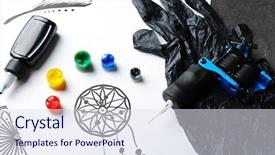  Presentation with tattoo - Cool new PPT theme with mechanism pain - tattoo machine sketch and tattoo backdrop and a  colored foreground