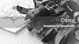  Presentation with tattoo - Beautiful PPT theme featuring mechanism pain - tattoo machine sketch and tattoo backdrop and a dark gray colored foreground