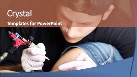  Presentation with tattoo - Colorful presentation enhanced with mechanism pain - tattooist makes tattoo close up backdrop and a red colored foreground