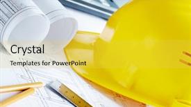  Presentation with mechanical - Theme enhanced with mechanism scheme - close-up of blueprints with sketches background and a yellow colored foreground