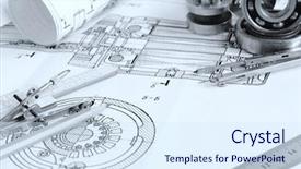  Presentation with bearing - Theme with mechanism scheme - drawing detail and drawing tools background and a sky blue colored foreground
