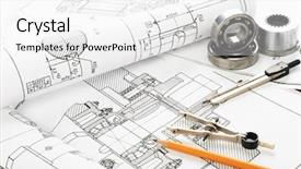  Presentation with tools - Colorful PPT theme enhanced with mechanism scheme - drawing detail and drawing tools backdrop and a white colored foreground