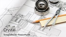  Presentation with tools - PPT theme consisting of mechanism scheme - indastrial drawing detail and several background and a  colored foreground