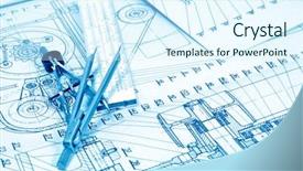  Presentation with industrial - Slide deck enhanced with mechanism scheme - industrial drawing detail and several background and a sky blue colored foreground