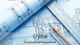  Presentation with industrial textile industry yarn spools - Cool new PPT theme with mechanism scheme - industrial drawing detail and several backdrop and a light blue colored foreground