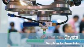  Presentation with industrial robot - Colorful PPT theme enhanced with mechanism scheme - industrial robot working in factory backdrop and a teal colored foreground