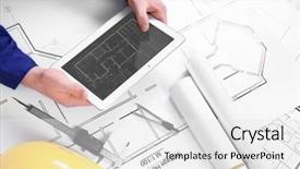  Presentation with man relaxing on massage table - Amazing presentation design having mechanism scheme - man using tablet backdrop and a white colored foreground