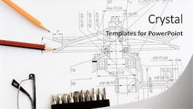  Presentation with pen - Beautiful theme featuring mechanism scheme - pen and pencil at draft backdrop and a white colored foreground
