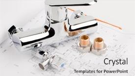  Presentation with plumbing - Audience pleasing slide deck consisting of mechanism scheme - shower faucet plumbing and tools backdrop and a light gray colored foreground