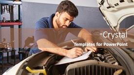  Presentation with automotive - Beautiful PPT theme featuring mechatronic-or-automotive-mechanic backdrop and a coral colored foreground