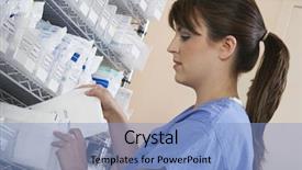  Presentation with nurse - Amazing slides having med - female nurse standing at shelf backdrop and a light blue colored foreground