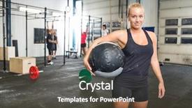  Presentation with gym ball - PPT theme enhanced with med - portrait of confident woman carrying background and a dark gray colored foreground