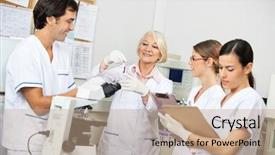 Presentation with blood - Theme having med - team of scientists discussing background and a coral colored foreground