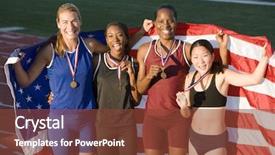  Presentation with victory team - PPT theme consisting of medal winner - team of american female athletes background and a tawny brown colored foreground