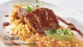  Presentation with main course - Amazing PPT theme having medallion - beef tenderloin with ptitim backdrop and a yellow colored foreground