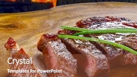  Presentation with beef steak bbq strip steak - PPT layouts with medallion - steak sirloin against bbq beef background and a red colored foreground