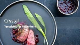  Presentation with barbecue dry aged kobe rib - Slide deck having medallion - traditional barbecue dry aged sliced background and a ocean colored foreground