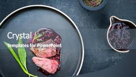  Presentation with barbecue - Beautiful presentation design featuring medallion - traditional barbecue dry aged sliced backdrop and a ocean colored foreground