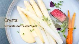  Presentation with film black and white - Slide deck with medallion - white asparagus and sauce hollandaise background and a  colored foreground
