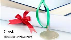  Presentation with medal - Audience pleasing slide set consisting of medals books - medal for achievement in education backdrop and a white colored foreground