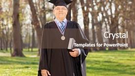  Presentation with university - Presentation design having medals books - proud university dean posing background and a tawny brown colored foreground