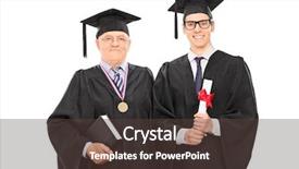  Presentation with university - Cool new PPT theme with medals books - young graduate posing backdrop and a tawny brown colored foreground