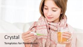  Presentation with temperature - Colorful PPT layouts enhanced with medcine - little ill girl checking temperature backdrop and a lemonade colored foreground
