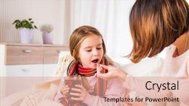  Presentation with tea - Presentation theme enhanced with medcine - mum giving pill to ill background and a coral colored foreground