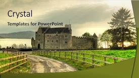  Presentation with castle - Audience pleasing PPT layouts consisting of medevil - road to parkes castle backdrop and a soft green colored foreground