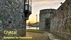  Presentation with street - Beautiful presentation theme featuring medevil street backdrop and a tawny brown colored foreground