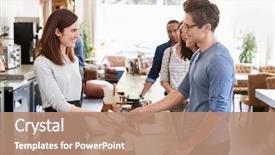  Presentation with queue - Cool new PPT theme with media - customer at the front backdrop and a coral colored foreground