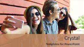  Presentation with red brick wall - Colorful slide deck enhanced with media - young people having fun outdoor backdrop and a coral colored foreground